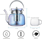 Hjemix | 50 Oz(1500Ml) Glass Teapot with Lid, Removable Stainless Steel Tea Strainer and Handle, Stovetop Safe Tea Maker for Blooming and Loose Leaf Tea (Iridescent)