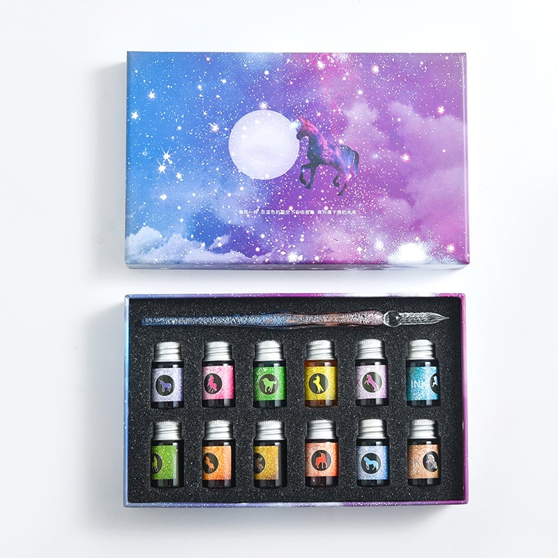 Hjemix | Kalligrafi Glass Dyp Penne Inks Sett