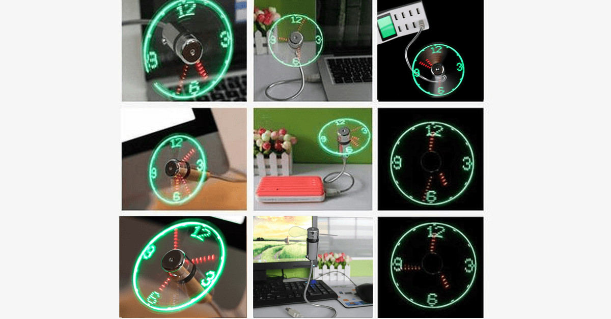 Hjemix | 2-i-1 LED Lys USB Kjølevifte med Sanntidsklokke - Tenk Ulikt