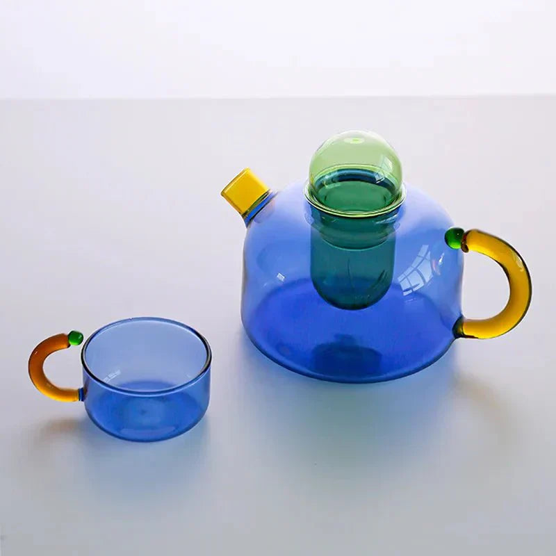 Hjemix | Kontrastfarget Glass Tekanne Sett – Stilig & Varmeresistent Design