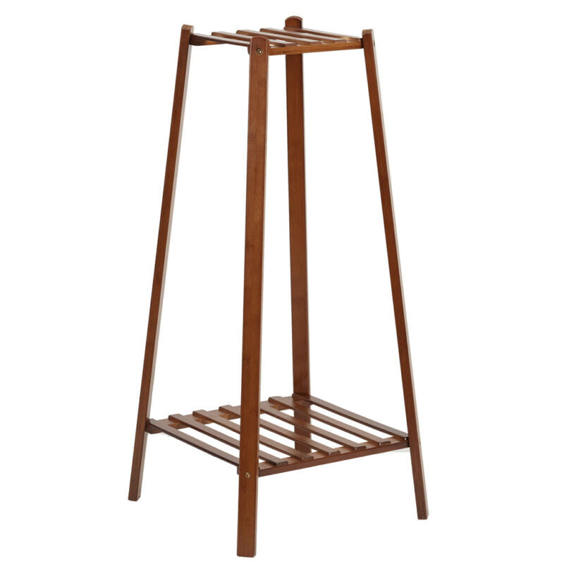 Hjemix | 2 Tier Høy Plante Stativ Pottholder Lite Rom Bord Hage Blomsterpotte Brun
