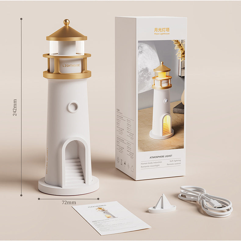 Hjemix | Lighthouse Høyttaler Bluetooth Lampe Måneskinn Miljøbelysning Beste Gave