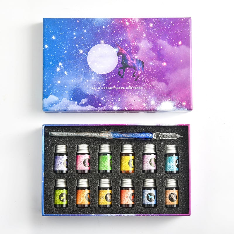 Hjemix | Kalligrafi Glass Dyp Penne Inks Sett