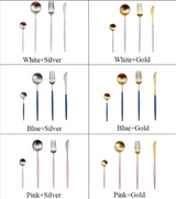 Hjemix | LUKSURIØST UHEALET STÅL 24-DELS GULL-SØLV BESTIKKSETT