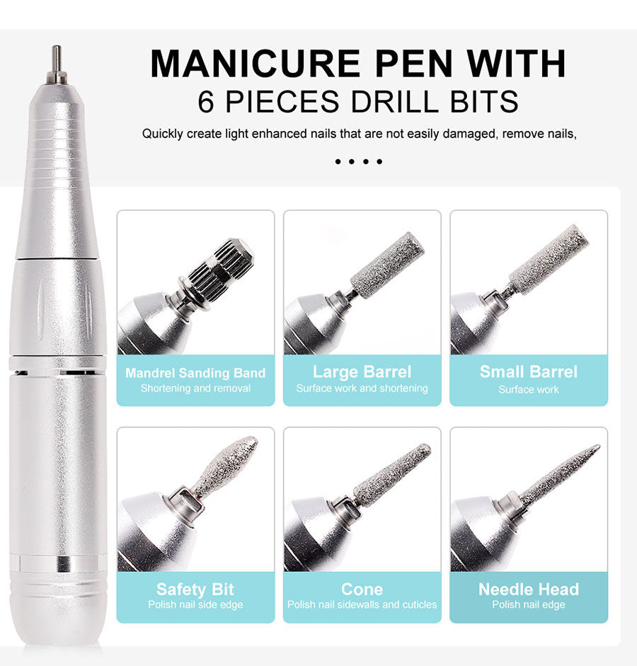 Hjemix | Profesjonell 45000RPM bærbar elektrisk neglefil med oppladbart batteri | Lavt støynivå for manikyr