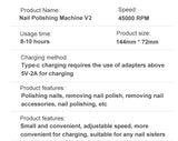 Hjemix | Profesjonell 45000RPM bærbar elektrisk neglefil med oppladbart batteri | Lavt støynivå for manikyr