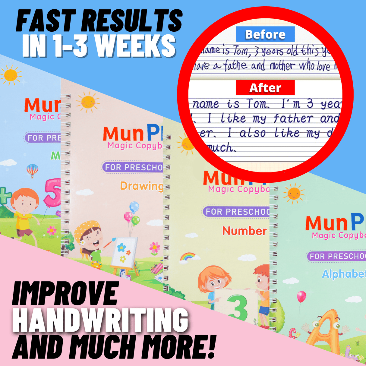 Hjemix | Barnas Tall Bokstaver Øvelse Magisk Kopibok