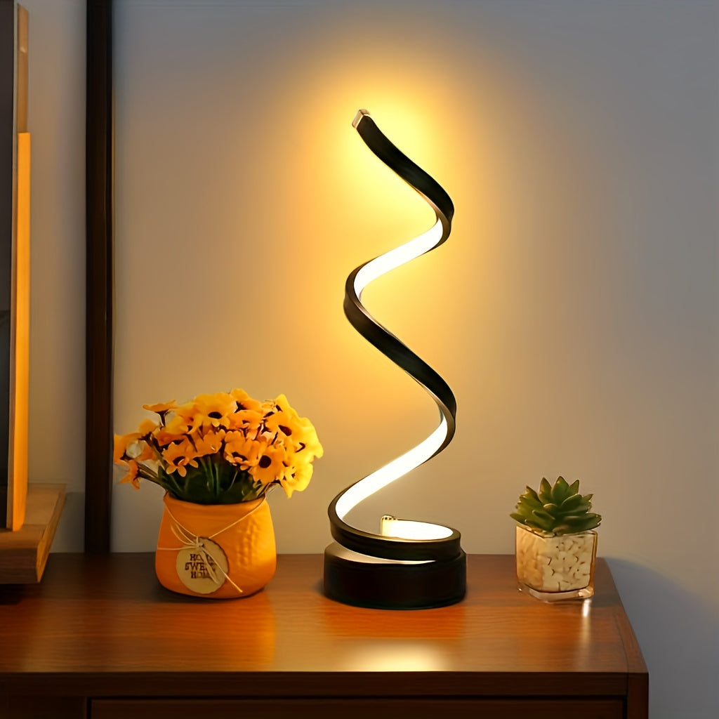 Hjemix | Modern Spiral Table Lamp – Kreativ LED Skrivebordslampe med Mild Varme Lys, Perfekt for Soverom, Stue, og Studie Dekor