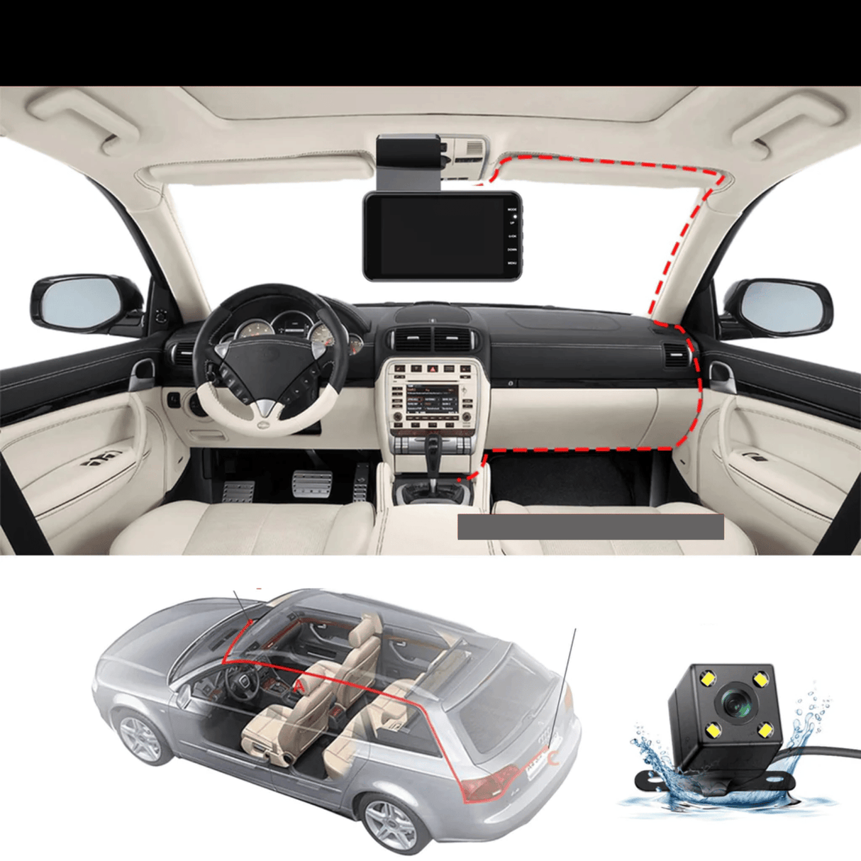 Hjemix | 📹 Dashbordkamera med to linser, 1080P HD og nattsyn - 170° vidvinkel