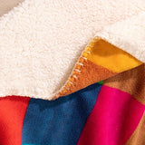 Hjemix | Koral fleece teppe – Vendbar tykk Sherpa teppe med et fargerikt rutet mønster