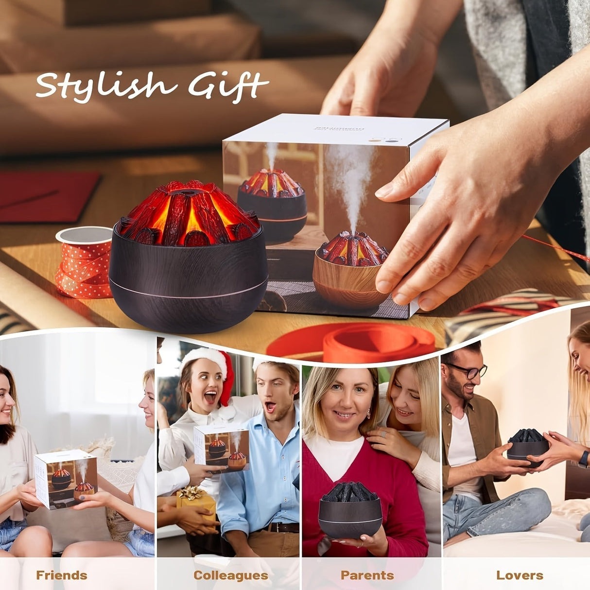 Hjemix | Fire Diffuser - Mini simulert kullild luftfukter med realistisk flammeeffekt