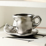 Hjemix | Metal Touching Face Creative Ceramic Kiss Kaffekopp, Kunstnerisk Vibe Krus & Tallerken Sett