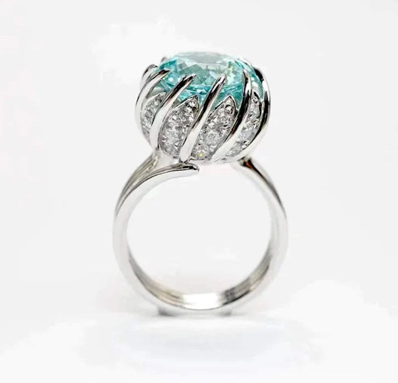 Hjemix | 6 Karat Paraiba Blågrønn Lotus Diamant Ring