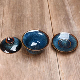 Hjemix | Vintage Brennovn Keramisk Gaiwan Sancai Tekopp Tekopp og Tallerken med Lokk