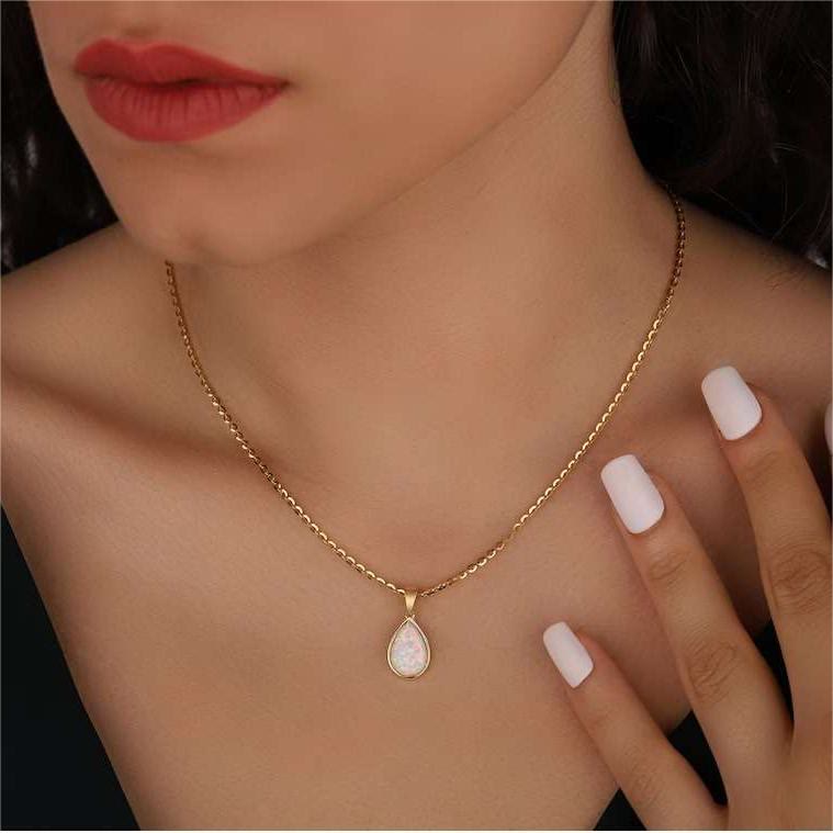 Hjemix | 18K Naturlig Opal Dråpe Vedheng Halskjede - Eloise