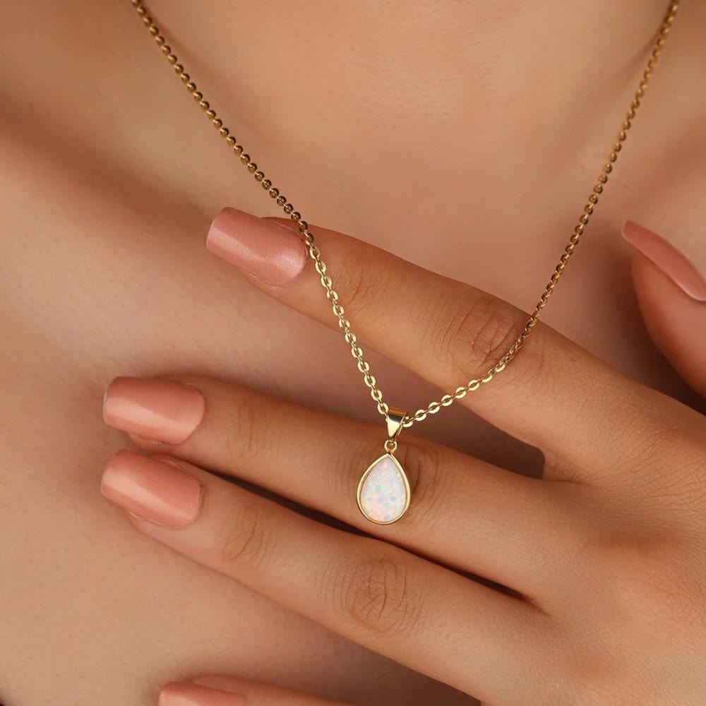 Hjemix | 18K Naturlig Opal Dråpe Vedheng Halskjede - Eloise