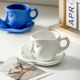 Hjemix | Metal Touching Face Creative Ceramic Kiss Kaffekopp, Kunstnerisk Vibe Krus & Tallerken Sett