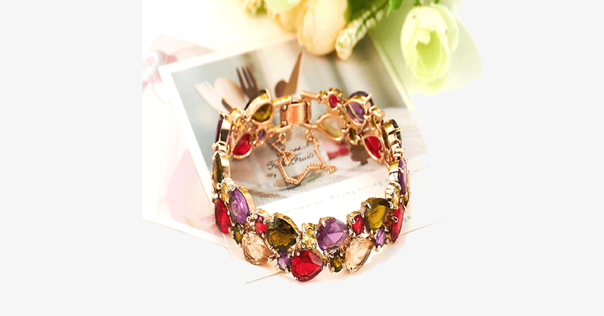 Hjemix | Flerfarget Krystallarmbånd - Laget av mønstrede skogfargede edelstener - Ser royal ut og er flott for en fest!