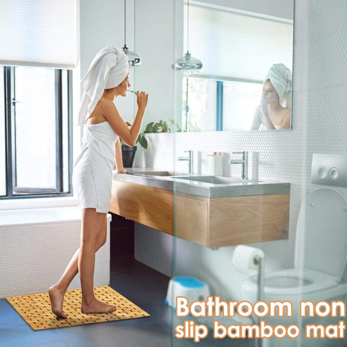 Hjemix | Bambus BadeMatte Skli sikker Vannavvisende Løper Teppet For Bad Natural Tre BadeDusj Teppe Skli sikker Stoff