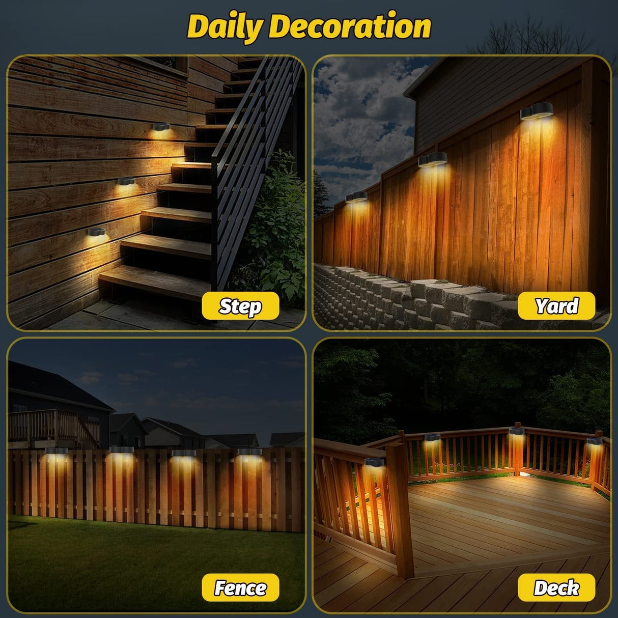 Hjemix | Solgjerde lys utendørs vegglamper Vanntett IP65, Varm hvit & RGB 8 spesifikke faste farger for gjerde vegg trinn dekk patio