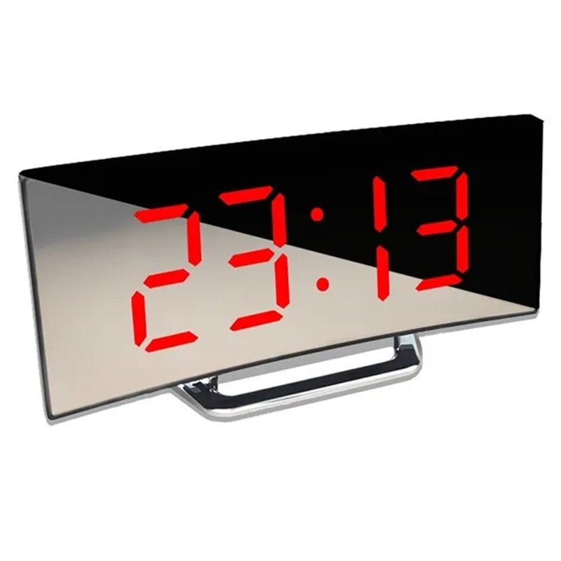 Hjemix | LED Digital Vekkerklokke – Bøyd Speildisplay, Bordklokke med Snusfunksjon, Elektronisk Borddisplay, Soverom og Stueinnredning