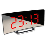 Hjemix | LED Digital Vekkerklokke – Bøyd Speildisplay, Bordklokke med Snusfunksjon, Elektronisk Borddisplay, Soverom og Stueinnredning