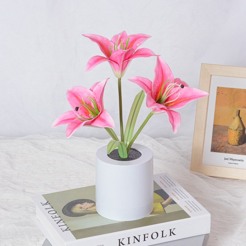 Hjemix | LED Blomster Nattlys Lilje Bord Blomsterlampe