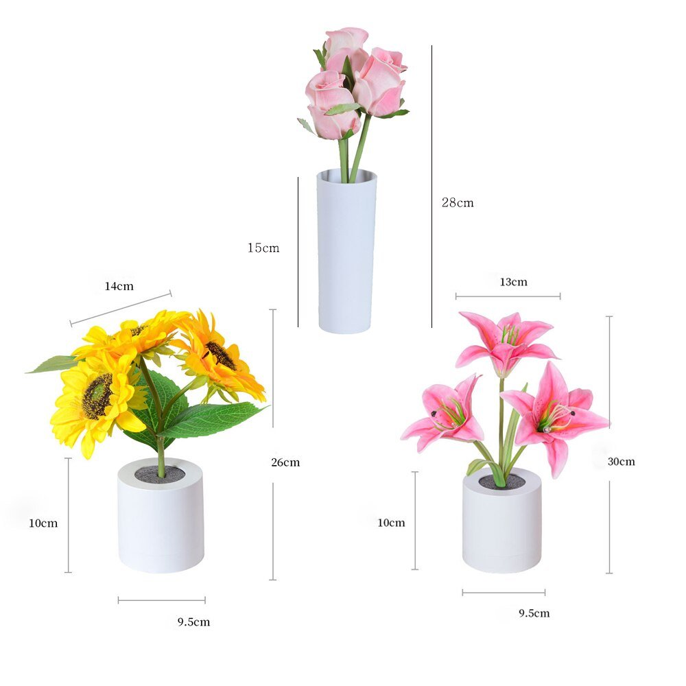 Hjemix | LED Blomster Nattlys Lilje Bord Blomsterlampe