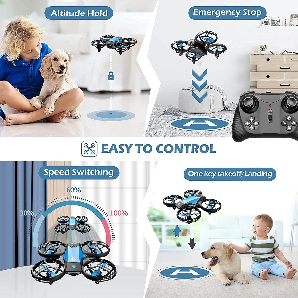 Hjemix | Kamera for Nybegynnere | Flygende RC Quadcopter med Bevegelse og Mobilkontroll