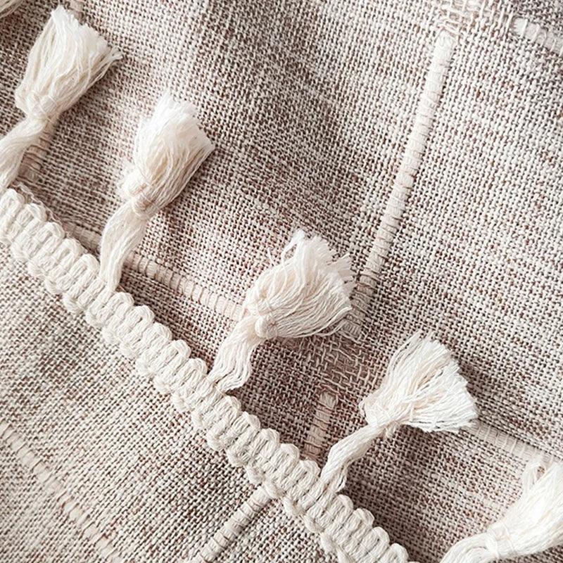 Hjemix | Moderne Jacquard Lin Dusjforheng med Frynser (1 stk) │ For Nordisk Bad Dekorasjon
