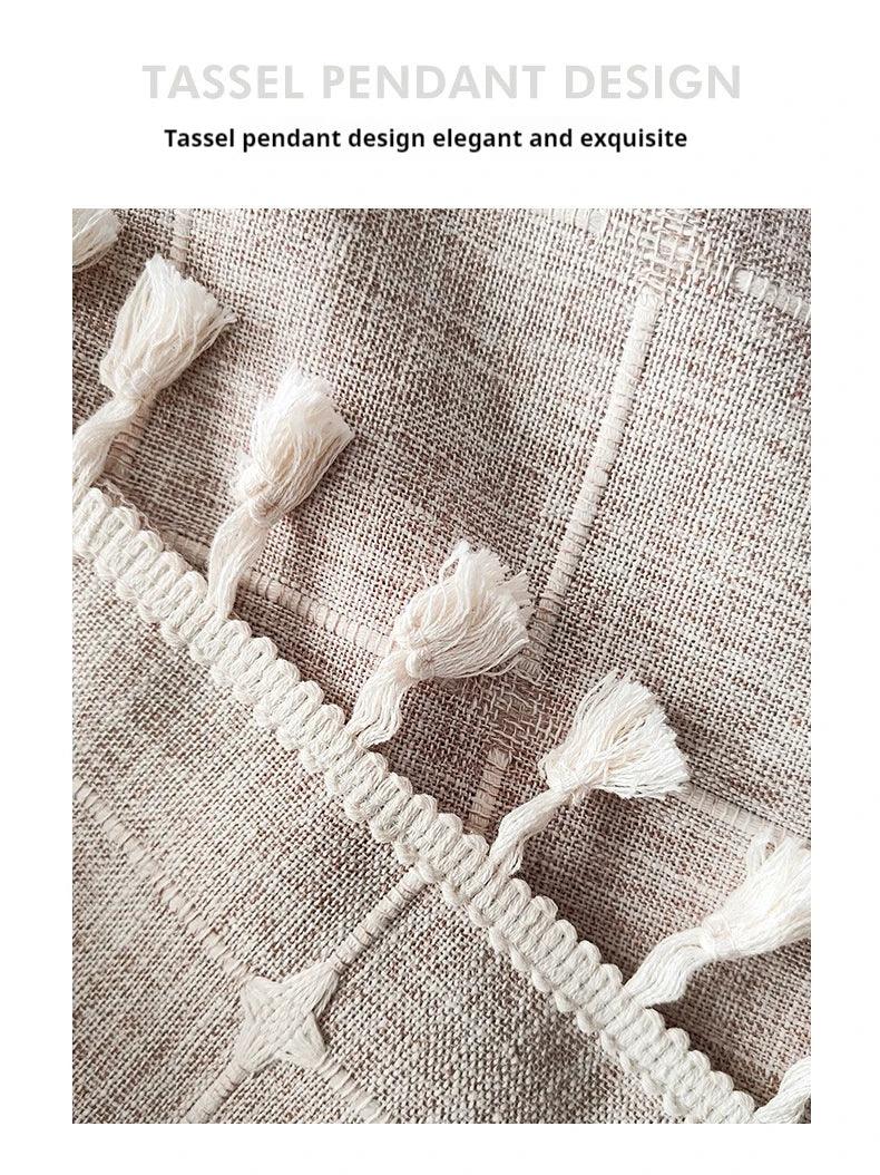 Hjemix | Moderne Jacquard Lin Dusjforheng med Frynser (1 stk) │ For Nordisk Bad Dekorasjon