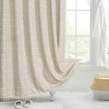 Hjemix | Moderne Jacquard Lin Dusjforheng med Frynser (1 stk) │ For Nordisk Bad Dekorasjon