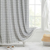 Hjemix | Moderne Jacquard Lin Dusjforheng med Frynser (1 stk) │ For Nordisk Bad Dekorasjon