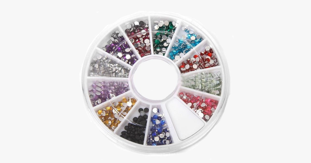 Hjemix | 2400 stykker med rhinestones for neglekunst manikyr i 12 fargehjul