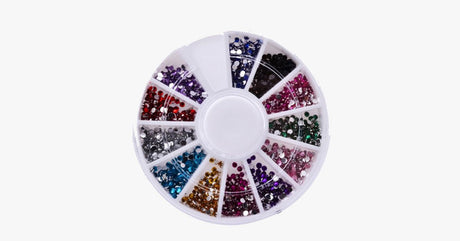 Hjemix | 2400 stykker med rhinestones for neglekunst manikyr i 12 fargehjul