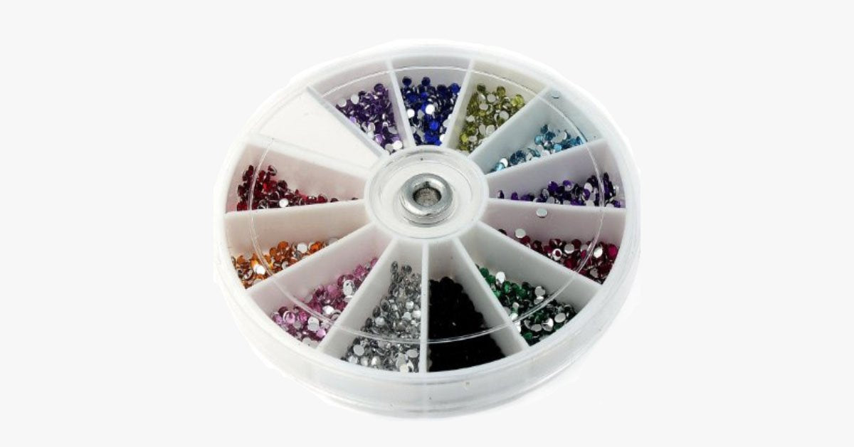 Hjemix | 2400 stykker med rhinestones for neglekunst manikyr i 12 fargehjul
