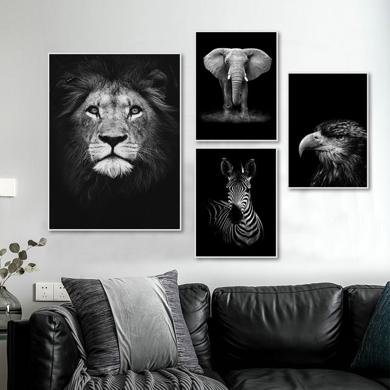 Hjemix | Natur Ville Dyr Afrika Wildlife Svart Hvit - Lerretsveggkunst Maleri