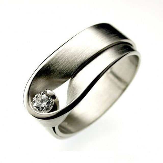 Hjemix | Koreansk Ny Design Enkel Chic Sølvfarge Hvit Zirkon Ring for Damer