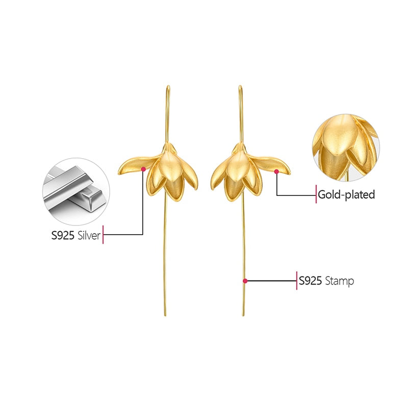 Hjemix | 18K Gull Elegant Magnolia Blomst Dangle Øredobber