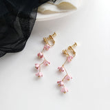 Hjemix | Lange rhinestone krystall rosa sakura blomst med zircon klips øredobber
