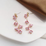 Hjemix | Lange rhinestone krystall rosa sakura blomst med zircon klips øredobber