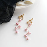 Hjemix | Lange rhinestone krystall rosa sakura blomst med zircon klips øredobber