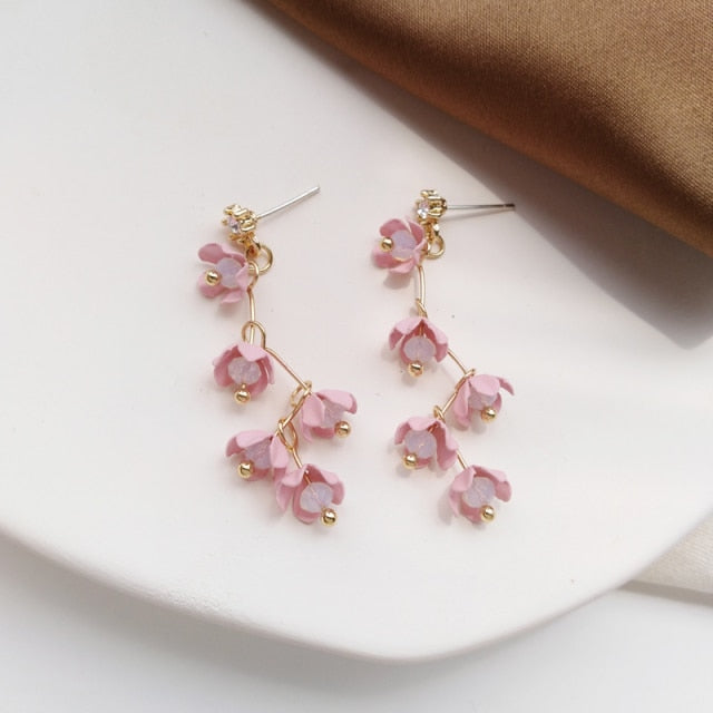 Hjemix | Lange rhinestone krystall rosa sakura blomst med zircon klips øredobber