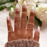 Hjemix | Fashionable Krystall Gullfarget Geometrisk Finger Ring Sett