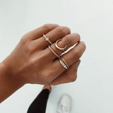Hjemix | Fashionable Krystall Gullfarget Geometrisk Finger Ring Sett
