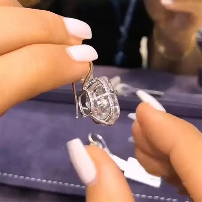 Hjemix | Luksus Hvit Kubisk Zirkonia Dangle Øredobber Kvinner