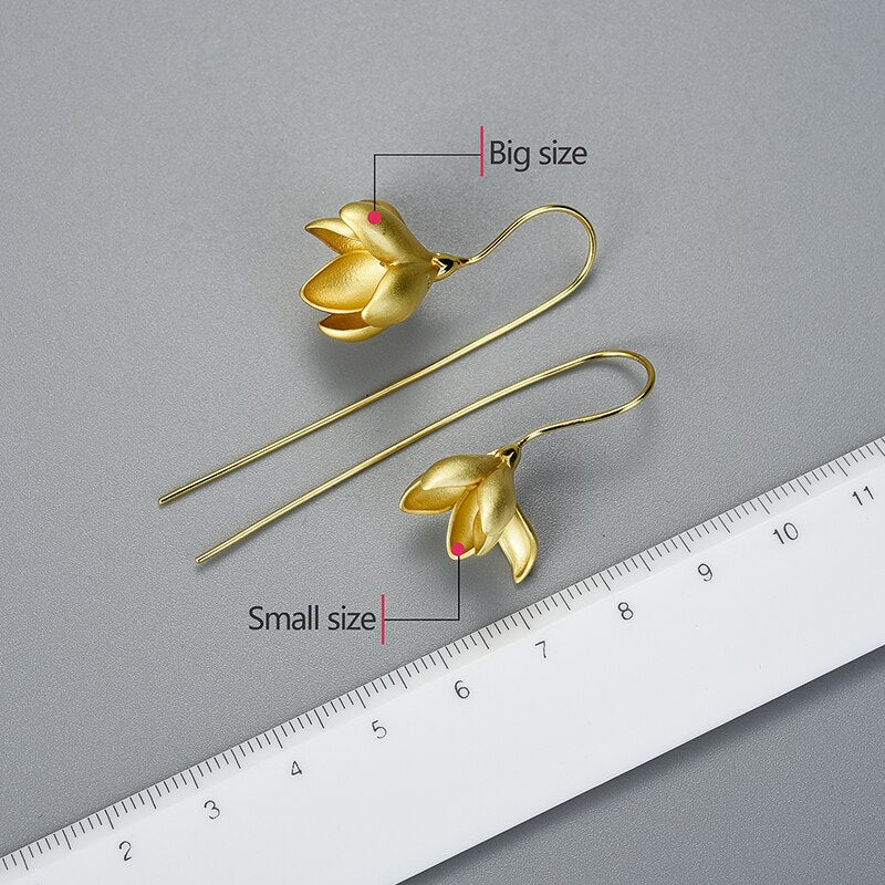 Hjemix | 18K Gull Elegant Magnolia Blomst Dangle Øredobber