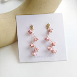 Hjemix | Lange rhinestone krystall rosa sakura blomst med zircon klips øredobber