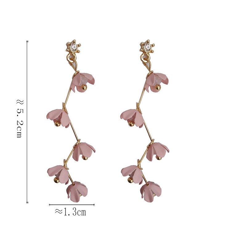 Hjemix | Lange rhinestone krystall rosa sakura blomst med zircon klips øredobber