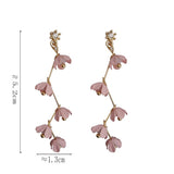 Hjemix | Lange rhinestone krystall rosa sakura blomst med zircon klips øredobber